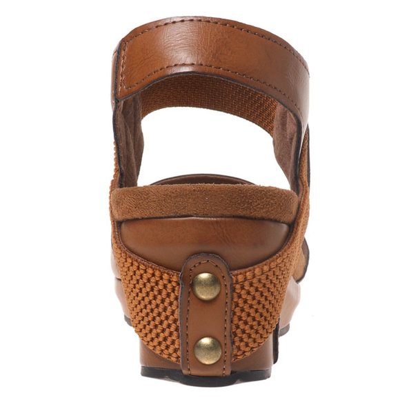 Tan Low Heel Wedge Sandals - Picture 3 of 3